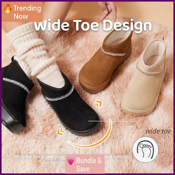 Suede Platform Ankle Boots with Arch Support & Faux Fur Lining - Picture 4 of 8